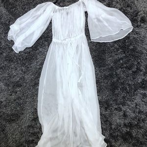 White Sheer Maxi Long Sleeve Dress